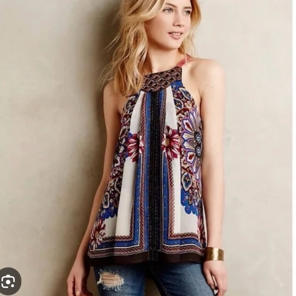 Anthropologie One September Nala Bohemian Beaded Embroidered Tank Top EUC - Picture 1 of 3